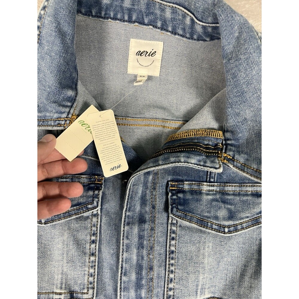 Aerie Utility Denim Jumpsuit Medium Wash Sz M NWT Coveralls Chic Western - Picture 3 of 11